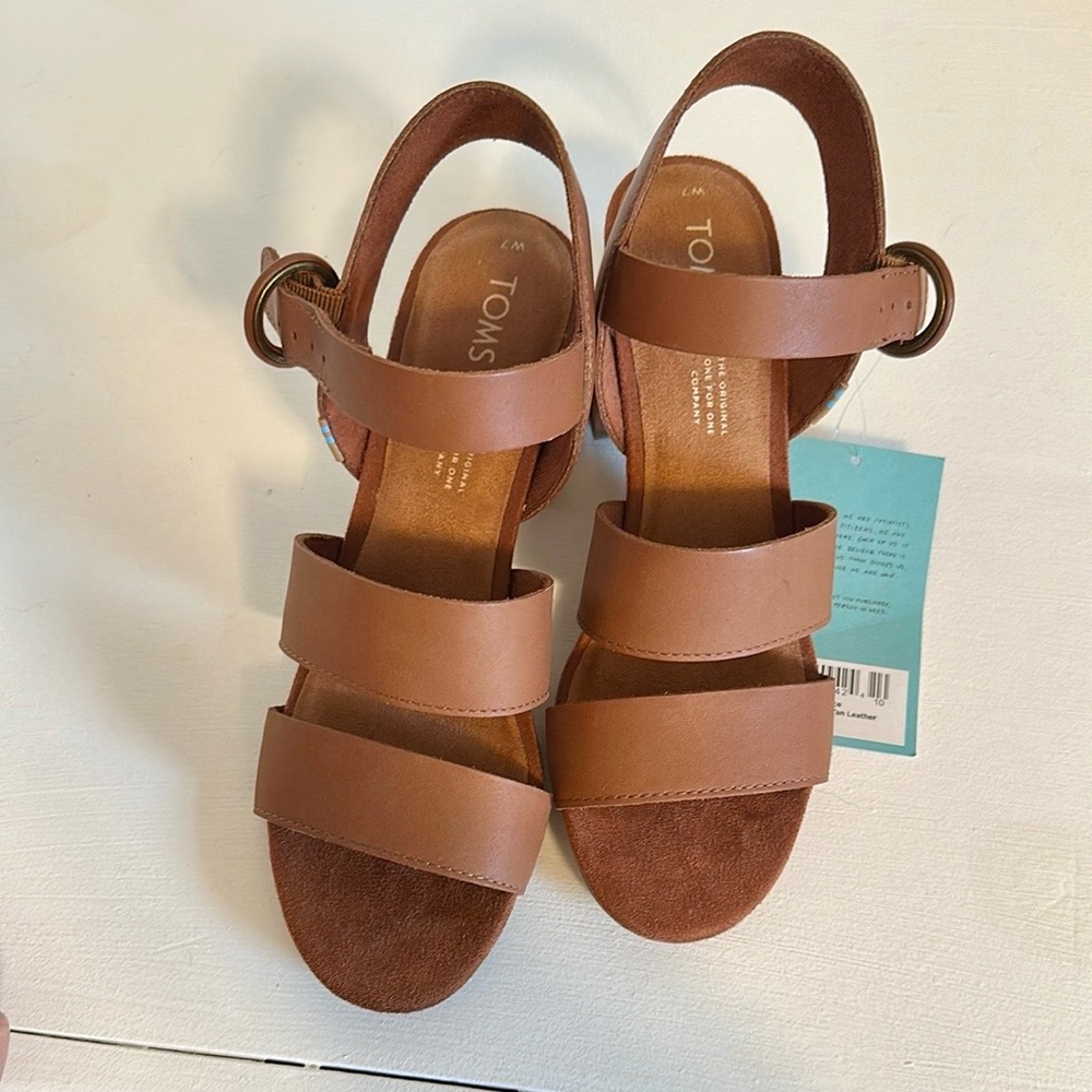 TOMS Tan Strappy Wedges